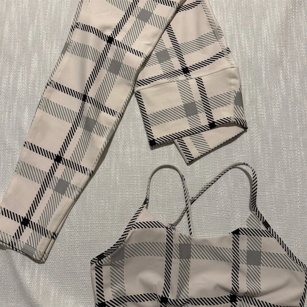 Alo Yoga Airlift Plaid 2pc Set Womens L High-Waisted Leggings + Bra